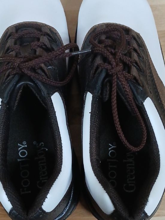 FootJoy NIB Men’s White, Brown and Black  Greenjoys Golf Sneakers Size 8.5 main image 6